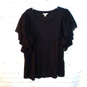 Terra Sky Womans  Black Cotton LaceTop 2XL‎
